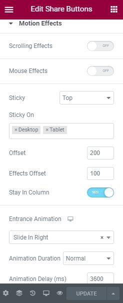 elementor motion effects settings