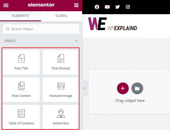 create a single post template using the elements from the design panel