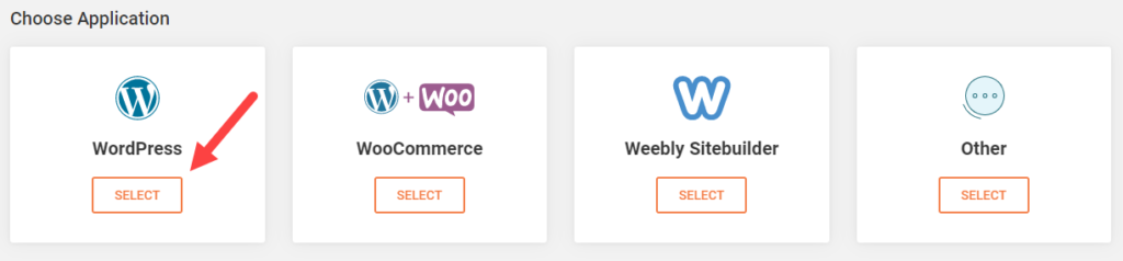 choose an application- install WordPress