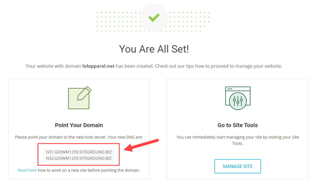 copy and paste your nameservers to finish your setup