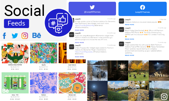 social feeds created with premium addons for elementor