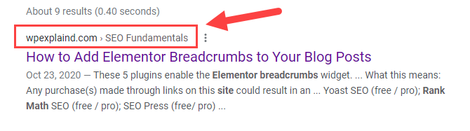 example of Google using breadcrumbs in the search results